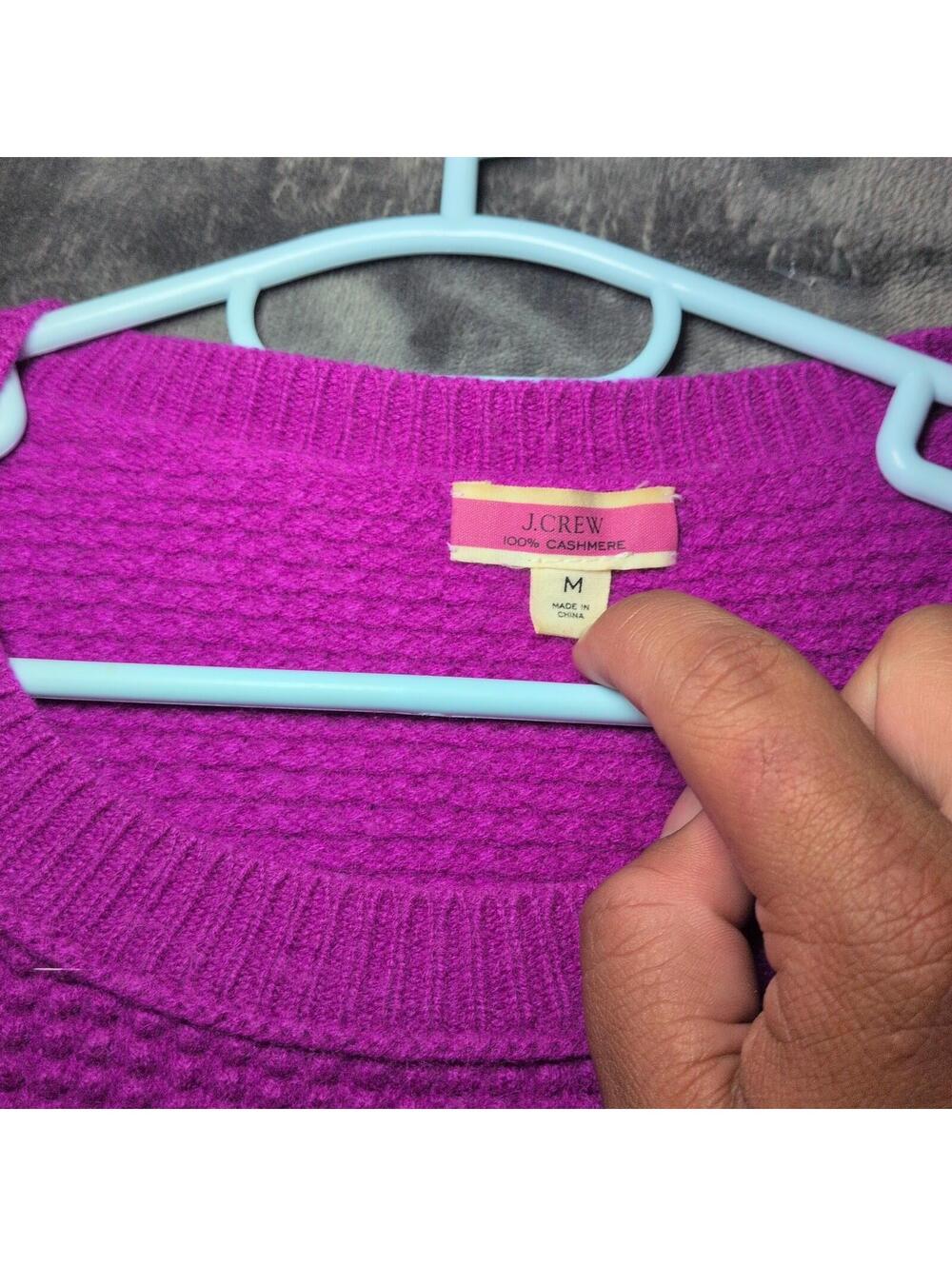 J Crew Waffle Knit Sweater 100% Cashmere Womens Size Medium Purple Grey Striped - Picture 2 of 7